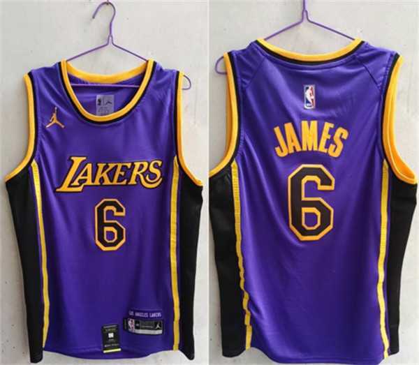 Men%27s Los Angeles Lakers #6 LeBron James Purple Stitched Basketball Jersey